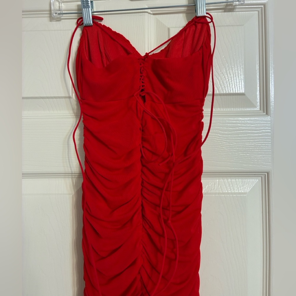 ThatssoFetch Red Ruched Mini Dress - Picture 3 of 9
